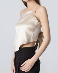 Tie Back Square Neck Silk Camisole Champagne