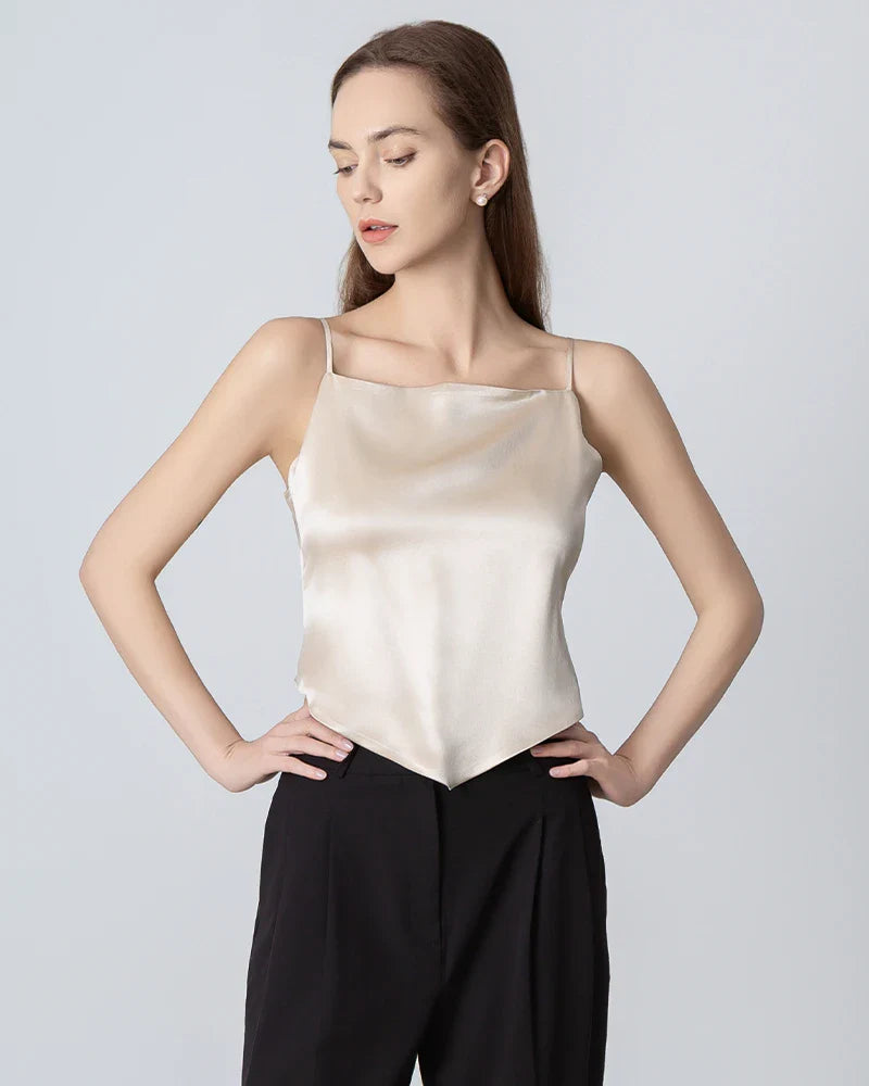 Tie Back Square Neck Silk Camisole Champagne