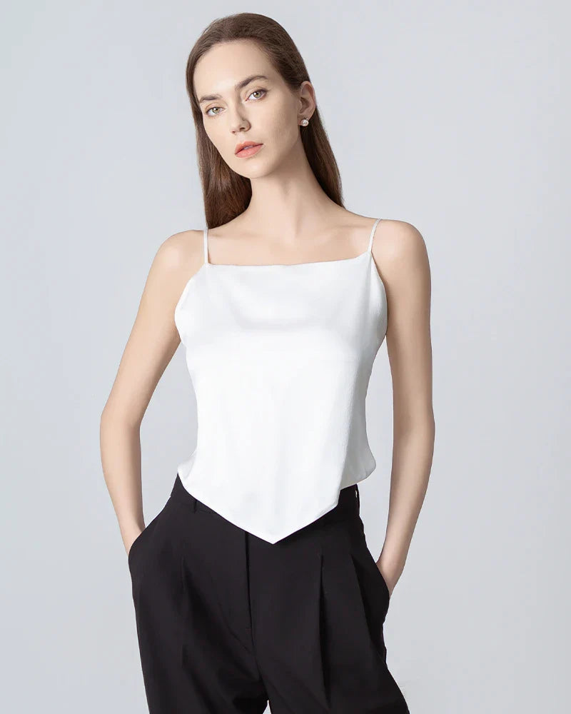 Tie Back Square Neck Silk Camisole White
