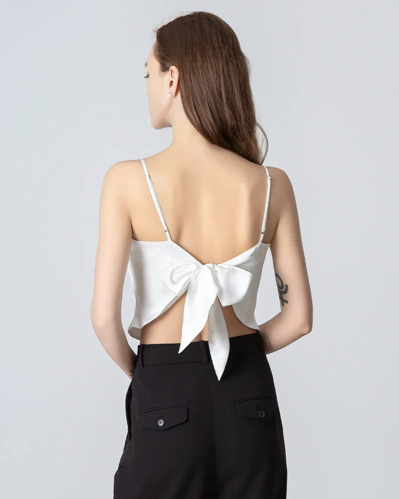 Tie Back Square Neck Silk Camisole White