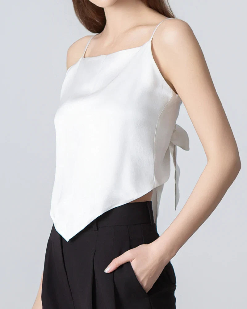 Tie Back Square Neck Silk Camisole White