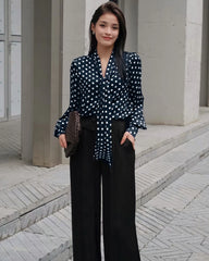 Tie Front Polka Dot Silk Blouse