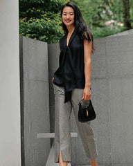 Tie Neck Sleeveless Silk Blouse