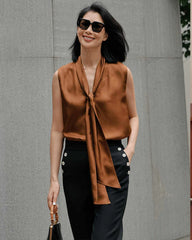 Tie Neck Sleeveless Silk Blouse
