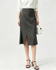 Triacetate High Waist Slit Hem Skirt