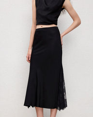 Triacetate Lace Panel Skirt with Silk Lining