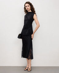 Triacetate Lace Panel Skirt with Silk Lining