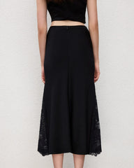 Triacetate Lace Panel Skirt with Silk Lining