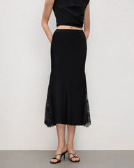 Triacetate Lace Panel Skirt with Silk Lining