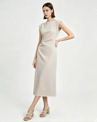 Triacetate Ruched Waist Midi Dress