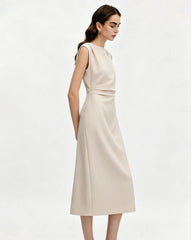 Triacetate Ruched Waist Midi Dress