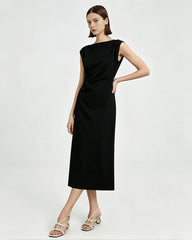 Triacetate Ruched Waist Midi Dress