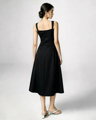 Triacetate Square Neck Pleated Waist Midi Dress