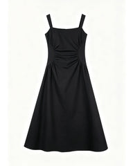 Triacetate Square Neck Pleated Waist Midi Dress