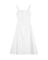 Triacetate Square Neck Pleated Waist Midi Dress