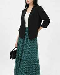 Triacetate Collarless Cropped Blazer with Silk Lining