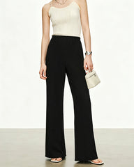 Triacetate Elastic Waist Wide Leg Pants