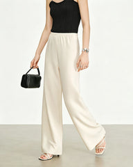 Triacetate Elastic Waist Wide Leg Pants