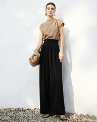 Triacetate High Waisted Pleated Straight Leg Trousers