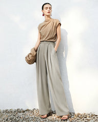 Triacetate High Waisted Pleated Straight Leg Trousers