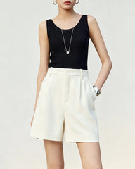 Triacetate High Waisted Pleated Wide Leg Shorts