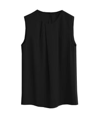 Triacetate Pleated Crew Neck Sleeveless Blouse