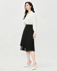 Triacetate Sheer Silk Ruffle Hem Midi Skirt