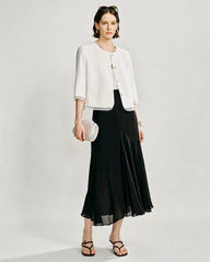 Triacetate Sheer Silk Trim Cropped Blazer