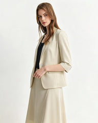 Triacetate Silk Lined Cropped Sleeve Blazer