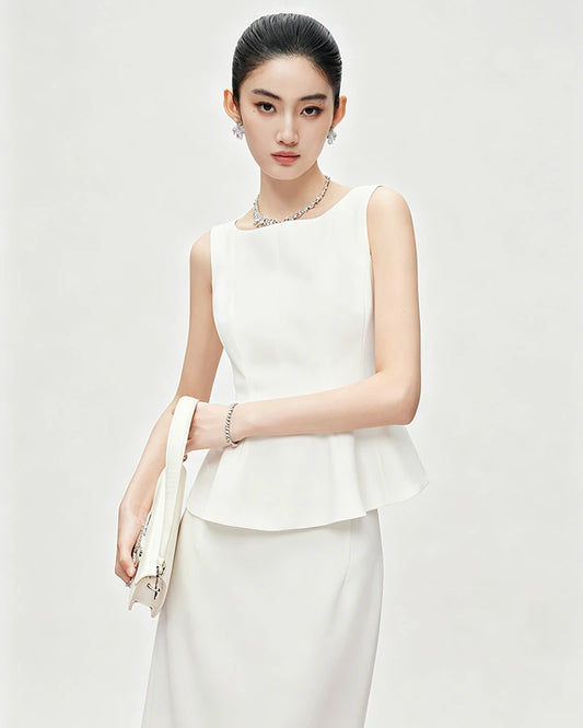 Triacetate Silk Lined Peplum Tank Top