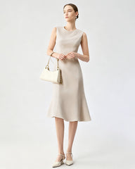 Triacetate Sleeveless Midi Dress with Fluted Hem
