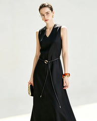 Triacetate V Neck A Line Maxi Dress with Silk Lining