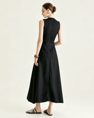 Triacetate V Neck A Line Maxi Dress with Silk Lining