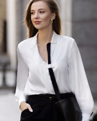 Turn Down Collar Silk Shirt White