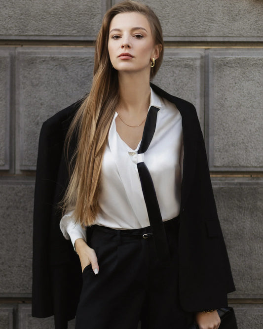Turn Down Collar Silk Shirt White