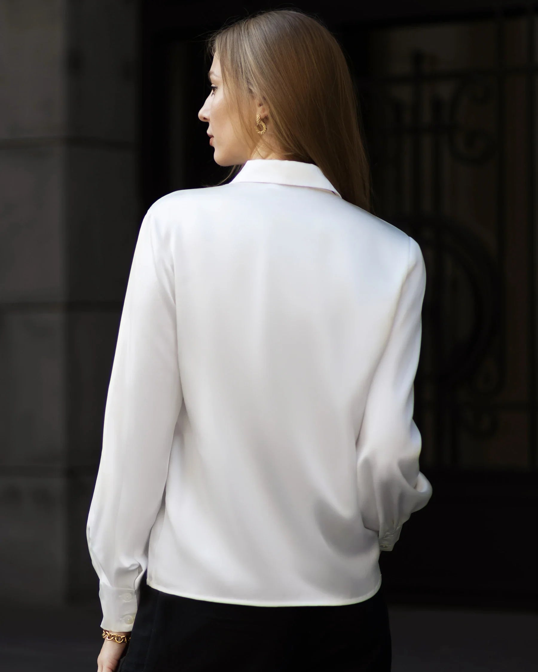 Turn Down Collar Silk Shirt White