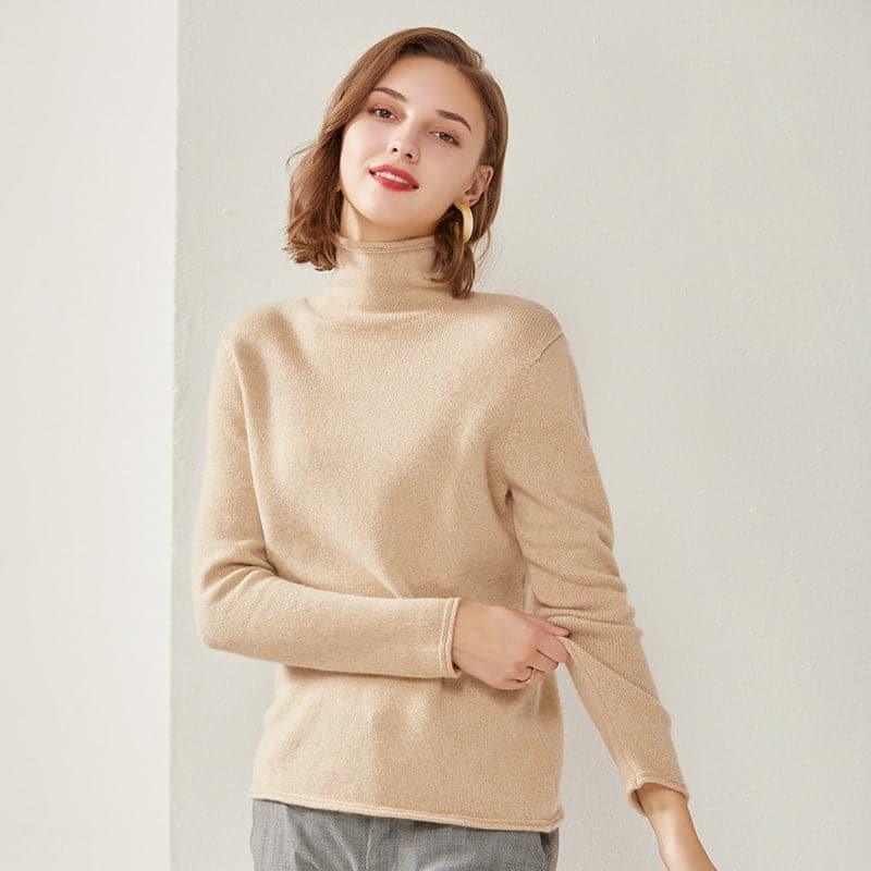 Turtleneck Cashmere Women Sweater Camel