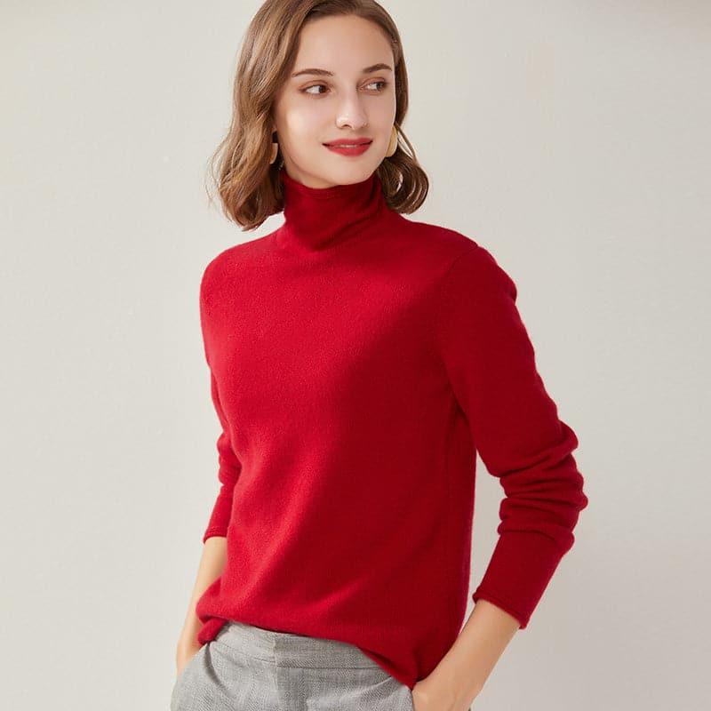 Turtleneck Cashmere Women Sweater Red