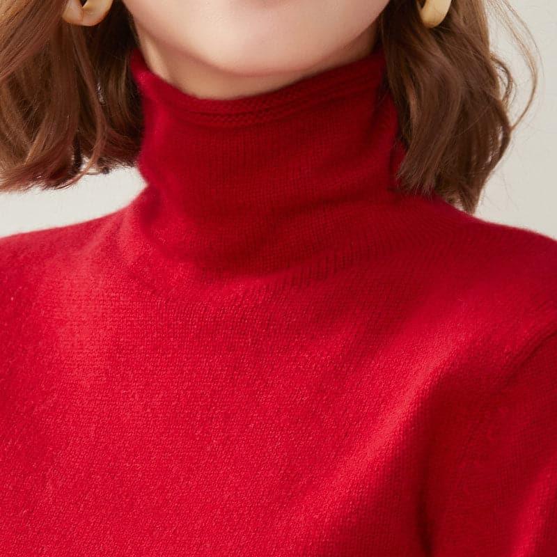 Turtleneck Cashmere Women Sweater Red