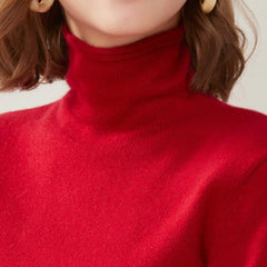 Turtleneck Cashmere Women Sweater Red