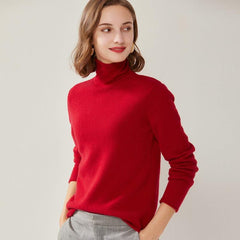 Turtleneck Cashmere Women Sweater Red