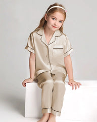 Unisex Kids Short Sleeve Silk Pajamas Set