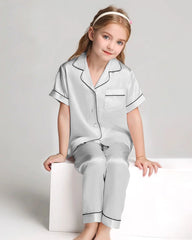 Unisex Kids Short Sleeve Silk Pajamas Set
