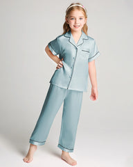 Unisex Kids Short Sleeve Silk Pajamas Set