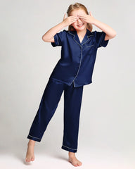 Unisex Kids Short Sleeve Silk Pajamas Set
