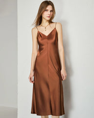 V-neck Silk Slip Midi Dress