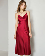 V-neck Silk Slip Midi Dress