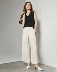 V-neck Sleeveless Top Silk Shirt Black