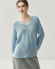 V-Neck Cable Knit Silk Cashmere Pullover