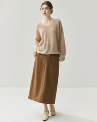 V-Neck Cable Knit Silk Cashmere Pullover